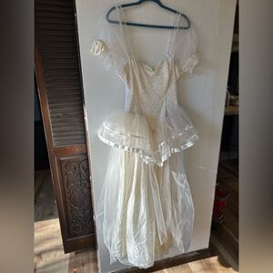 Vintage Gunne Sax Wedding Dress Lace Tulle Puffy Sleeve Sweetheart White